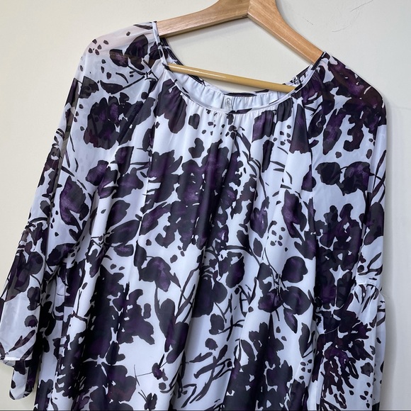Cato Purple White Floral Long Sleeve Top - Picture 3 of 7